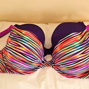VS 38D Multicolor Striped Plunge Bra And Shiny Purple